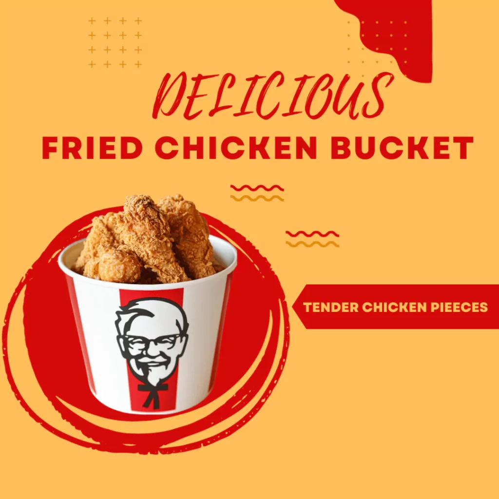 Closeup of large KFC bucket filled with Fried Chickens