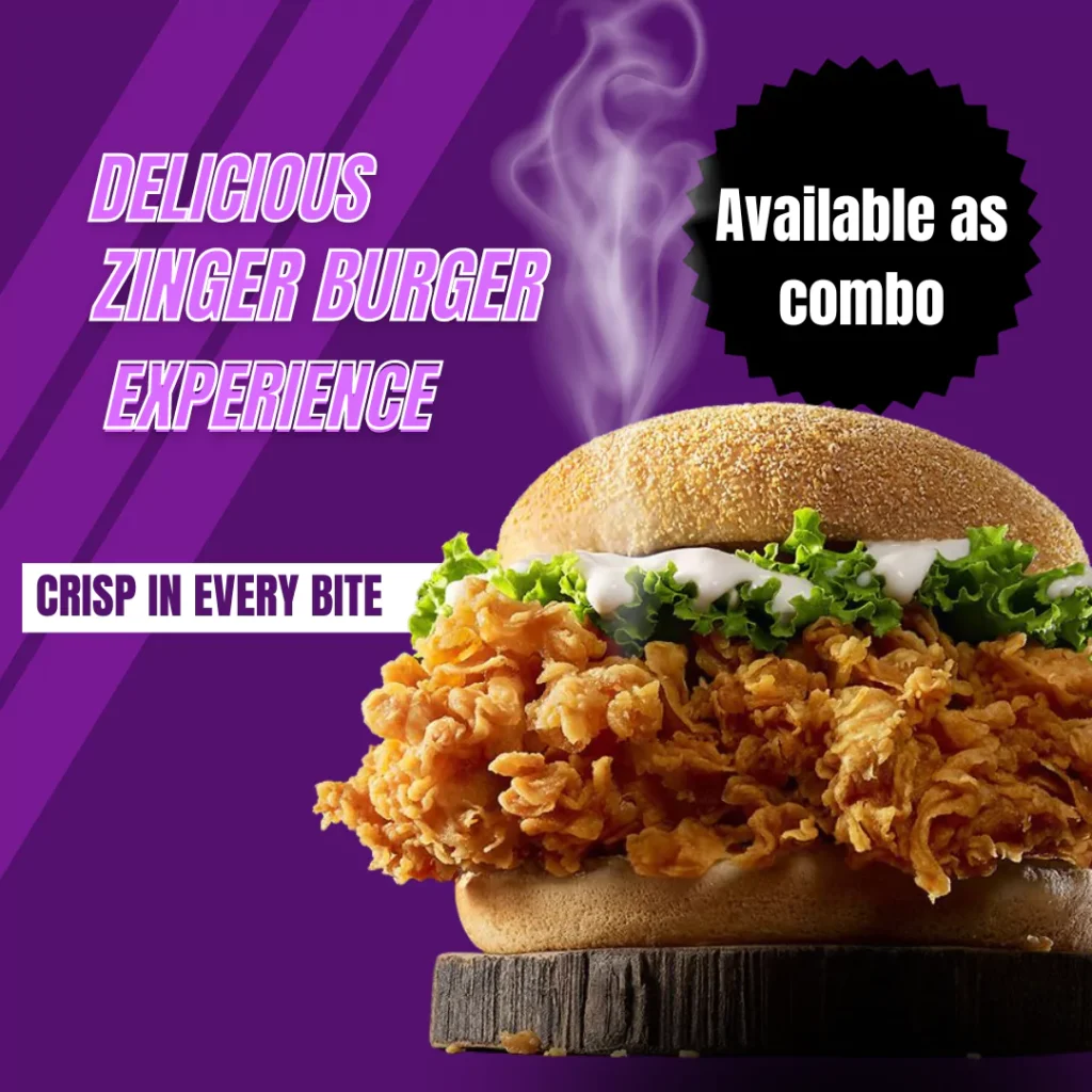 spicy and crispy chicken burger served in soft bun with sesame seeds along with lettuce and mayo